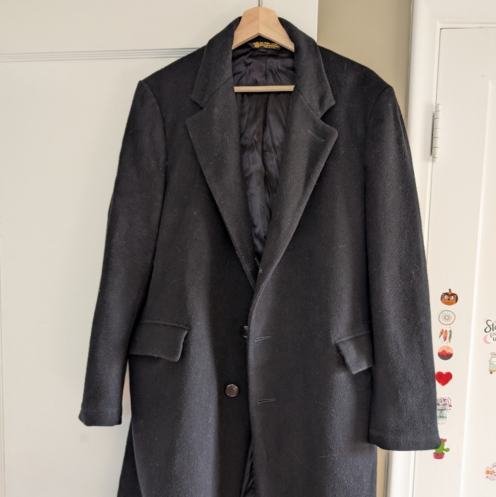 Vintage BW Harris Black Pure Wool Overcoat